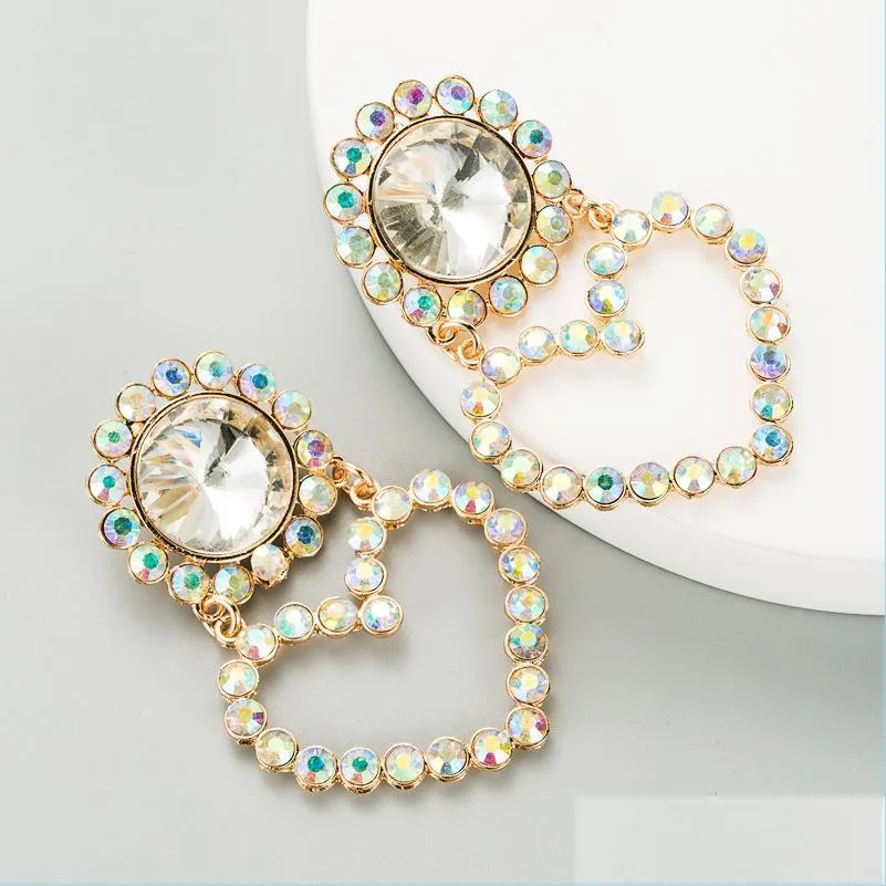 s1936 fashion jewelry peach heart earrings colorful rhinstone dangle stud earrings c3