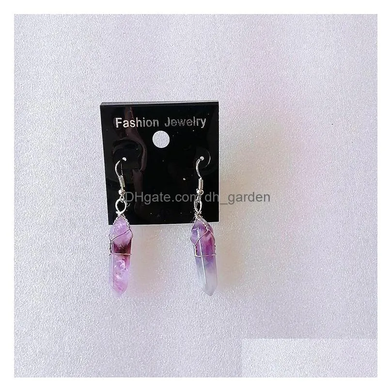 fashion wire wrap hexagon prism natural stone dangle earrings rose quartz healing crystal earings earring for women jewelry