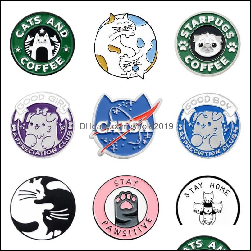 cats club enamel pin cat planet moon cafe paw badge custom kitten brooches lapel pins jeans shirt bag cute animal jewelry gift 686 t2