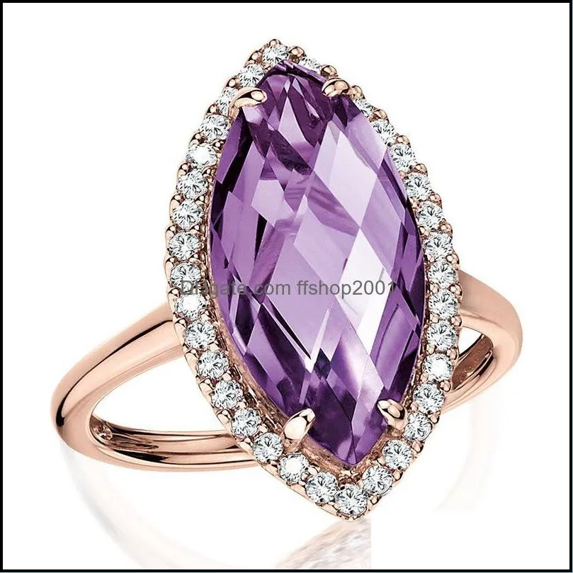  trendy olive shape gold rings for women champagne purple green high quality zircon wedding jewelry accessories gifts