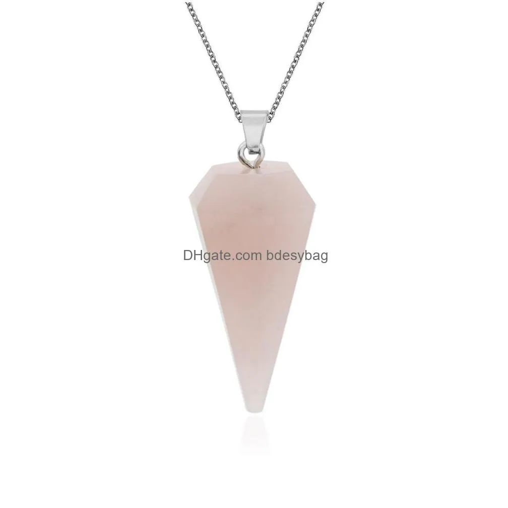 cone shape stone pendant necklace love wish silver plated metal gemstone pendants with chain women jewelry gifts