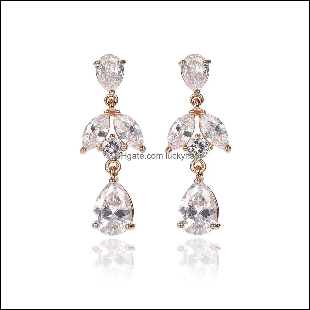 austrian clear cubic zirconia earrings for women 2019 flower shaped bridal wedding earring dangle ear party wedding bridal jewelry