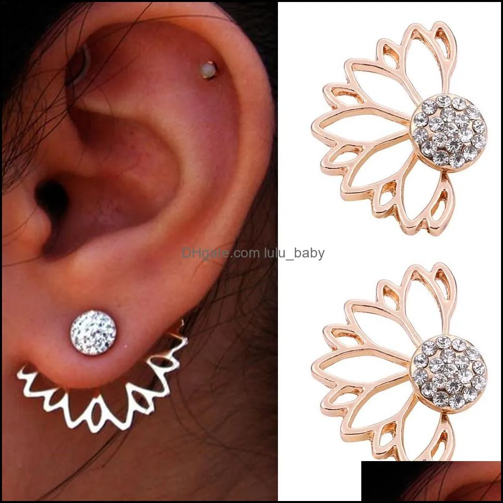 fashion lotus flower earrings korean crystal chic stud earrings imitation pearl angel wings geometry stud earrings for women jewelry