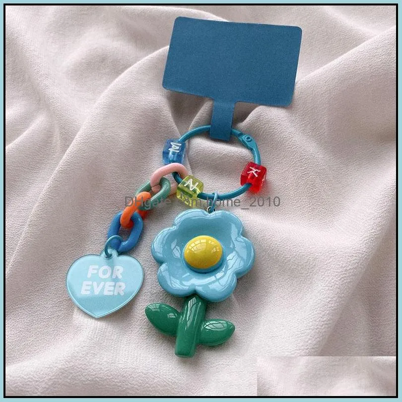 handmade cute colorful resin flower keychain headphone cover keyring cartoon charm bag pendants car key chains girls gift