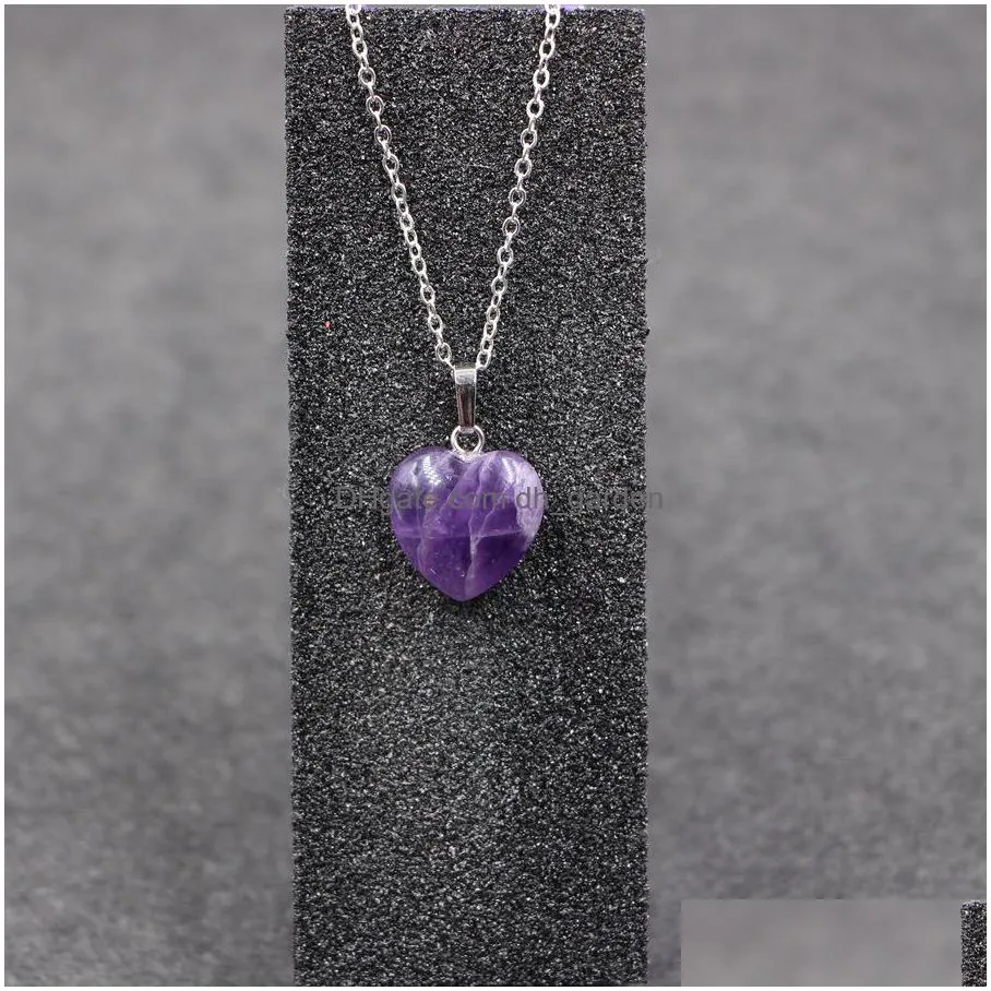 fashion natural stone love heart amethyst crystal pendant necklace for women jewelry
