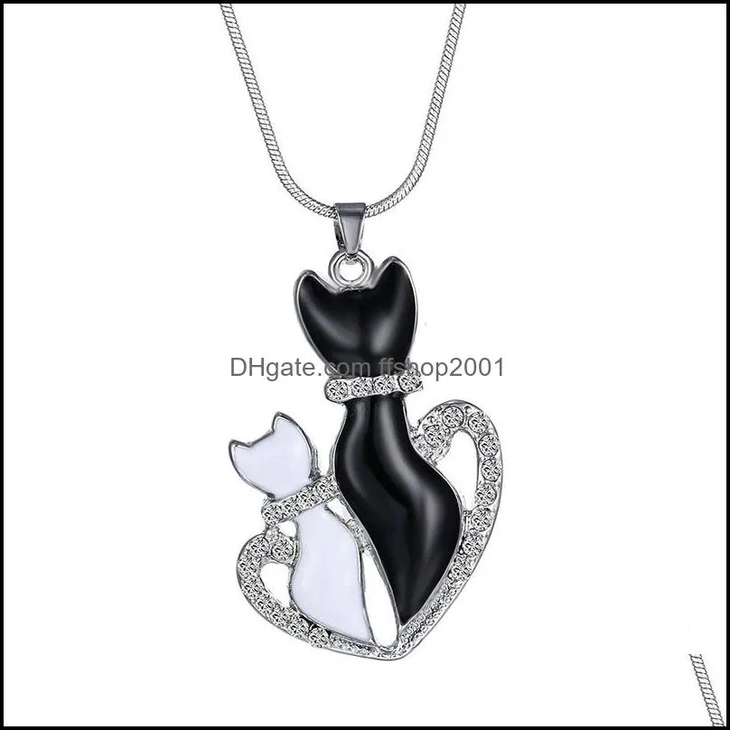 pendant necklace women fashion cute black white cats pendant chain necklace gifts chain necklaces