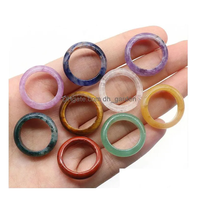 lots size 6mm band stone rings rose crystal rose quartz agate amethyst topaz sodalite kallaite women wedding finger ring