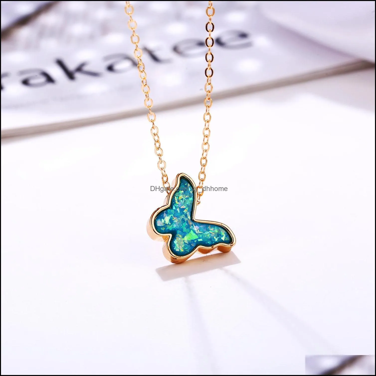 acrylic butterfly necklace 2020 fashion colorful blue pink gold plated necklace for women girls