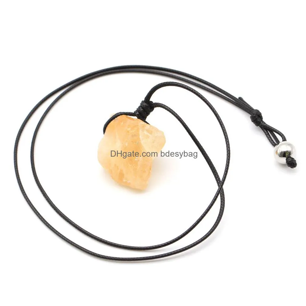 2021 natural stone pendant necklace for women black leather chain 18 inch crystal quartz raw gemstone necklaces girls luck jewelryen jewelry love wish