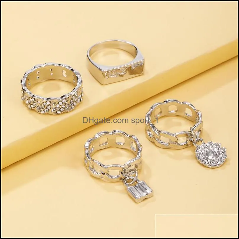 simplicity personality rhinestone band rings lock flower shape suit ring women 4pcs/lots 3 2zj t2