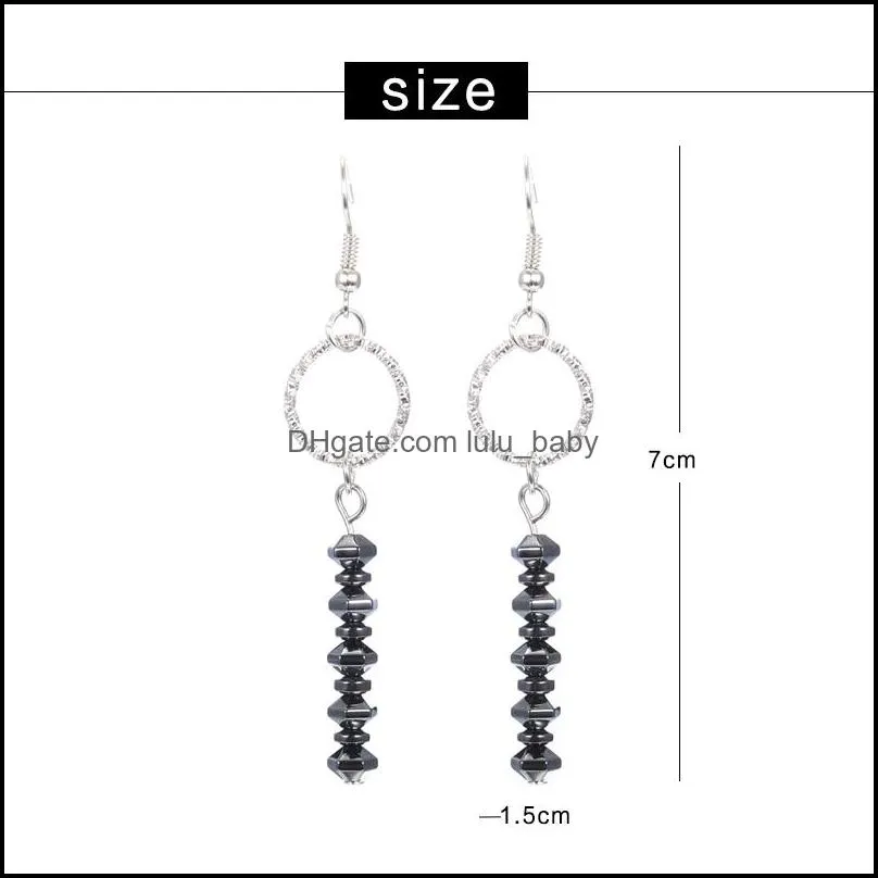 natural stone hematite bead earrings for women female personality irregular shape bead drop long dangle earring design jewelry