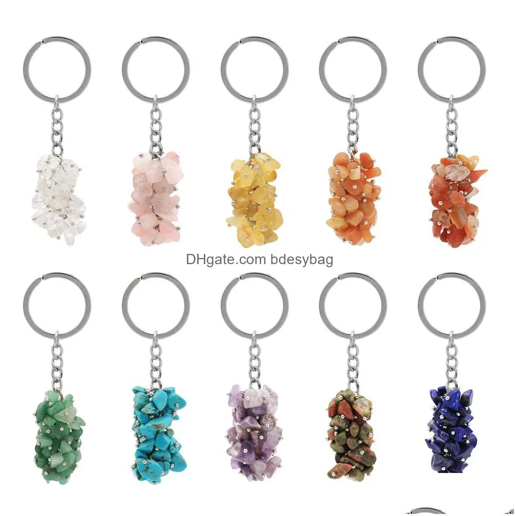 grape style gemstone keychain crystal quartz chips stone king rings silver plated healing point women jewelry