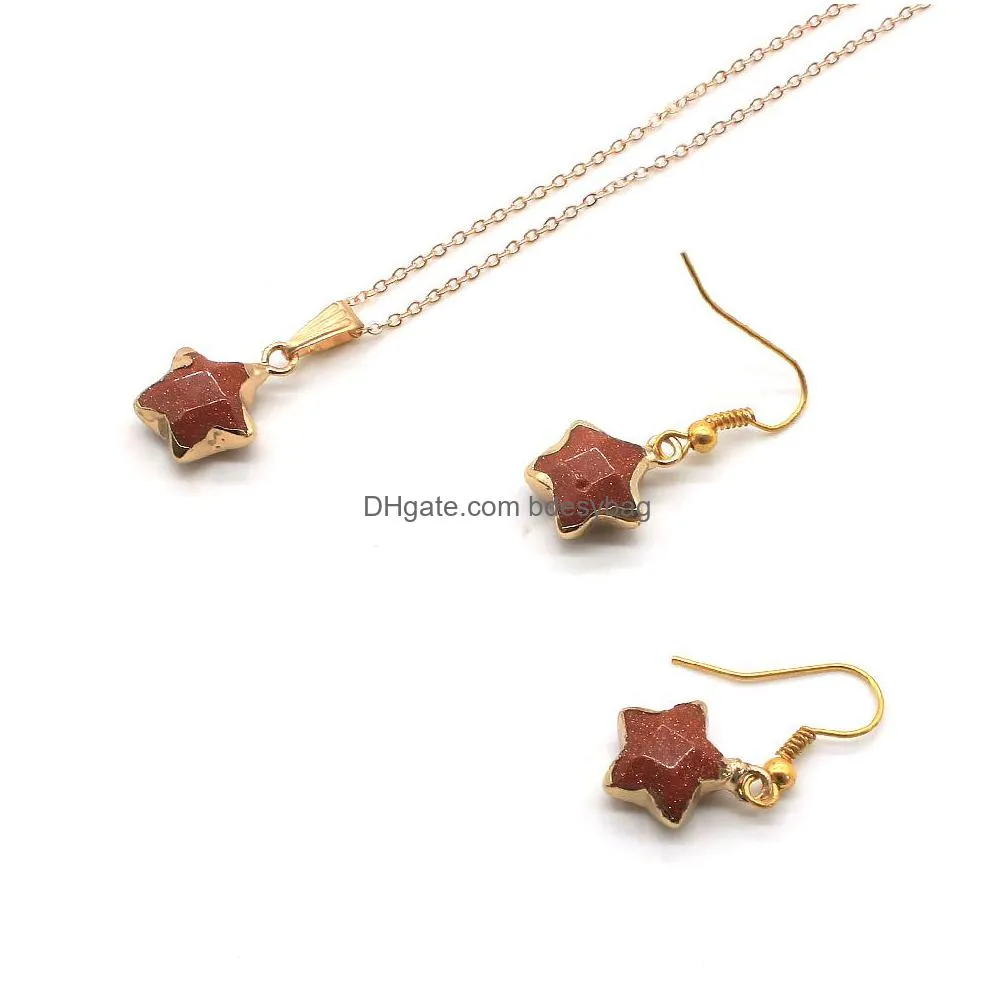 five pointed stars charm stone necklaces gemstone star pendant necklace earrings jewelry set for women sweater statement gift