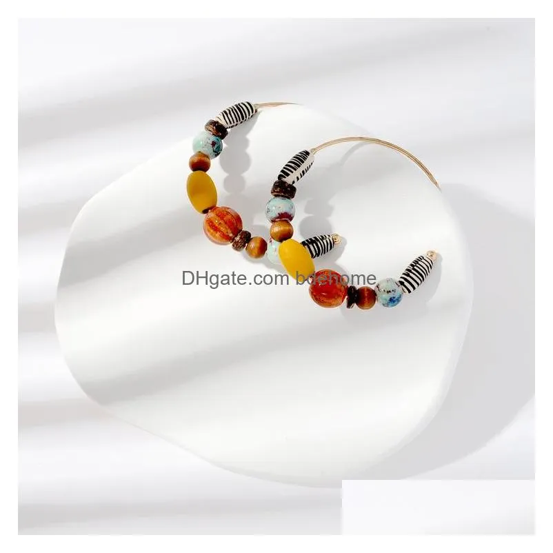 bohemian fashion jewelry wood ceramic beads earrings for women seaside holiday travel hoop earrings