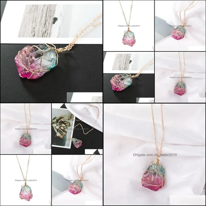 seven color natural stone winding transparent crystal pendant necklace chain necklace multicolor