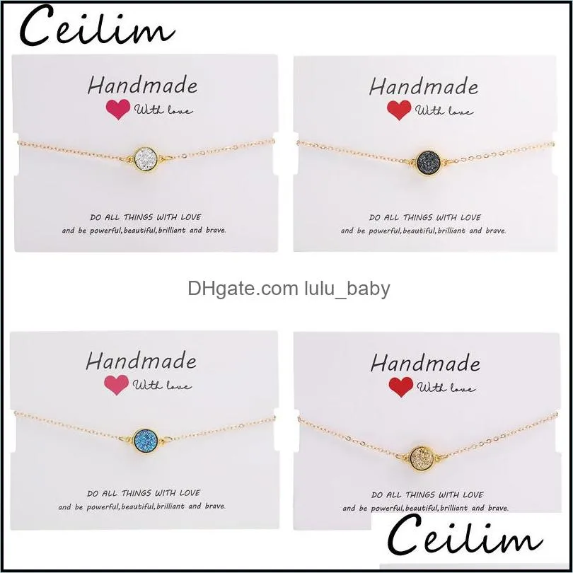 handmade crystal round resin druzy charm bracelet colorful natural stone bracelets bangles for women gold friendship jewelry gift with