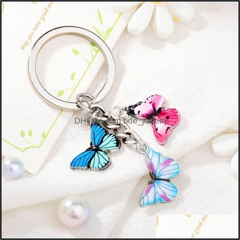 colorful enamel butterfly keychain insects car key rings women bag accessories jewelry gifts creative backpack small pendant accessory