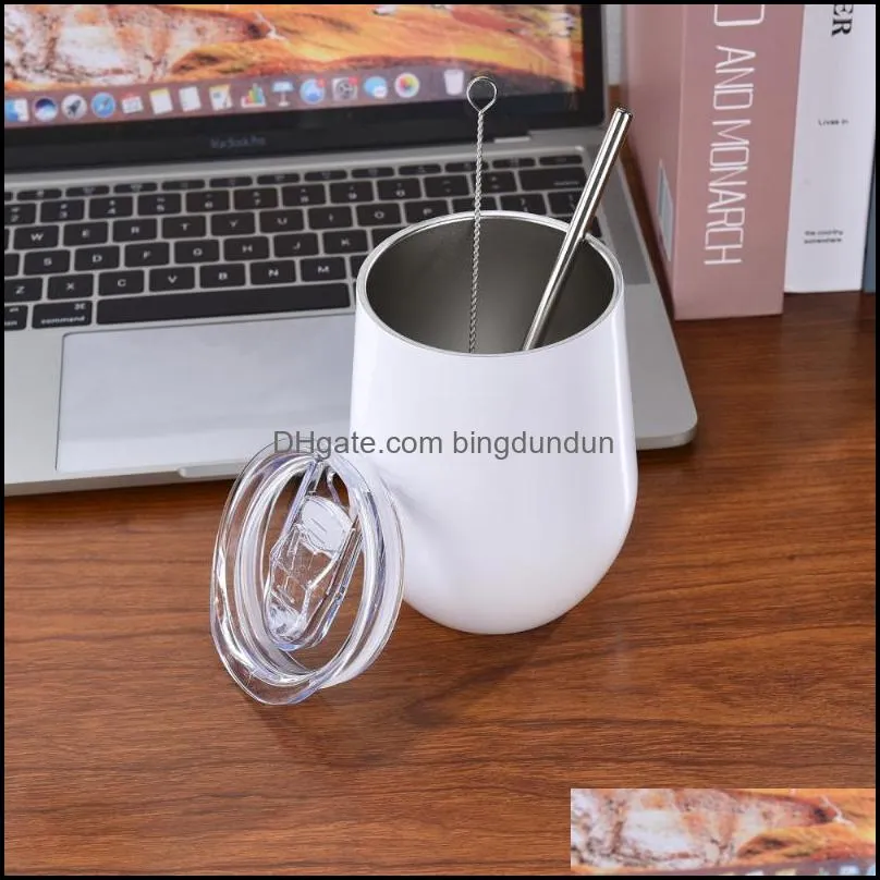 mugs with straw lid cleaning brush vacuum cup heat resistant stainless steel container 350ml portable rose gold metal tea set