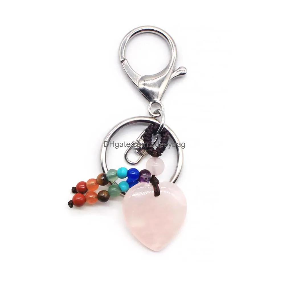 heart stone key rings natural gemstone healing crystal quartz keychain love wish for women jewelry