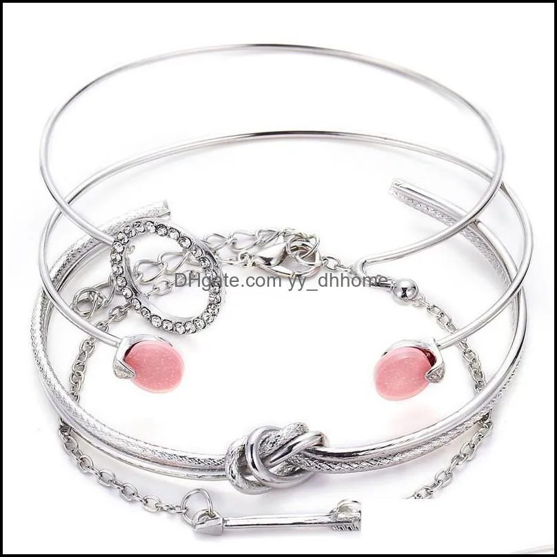 4 pcs/ set classic arrow knot bracelets round crystal gem multilayer adjustable open bracelet set for women fashion party jewelry gift