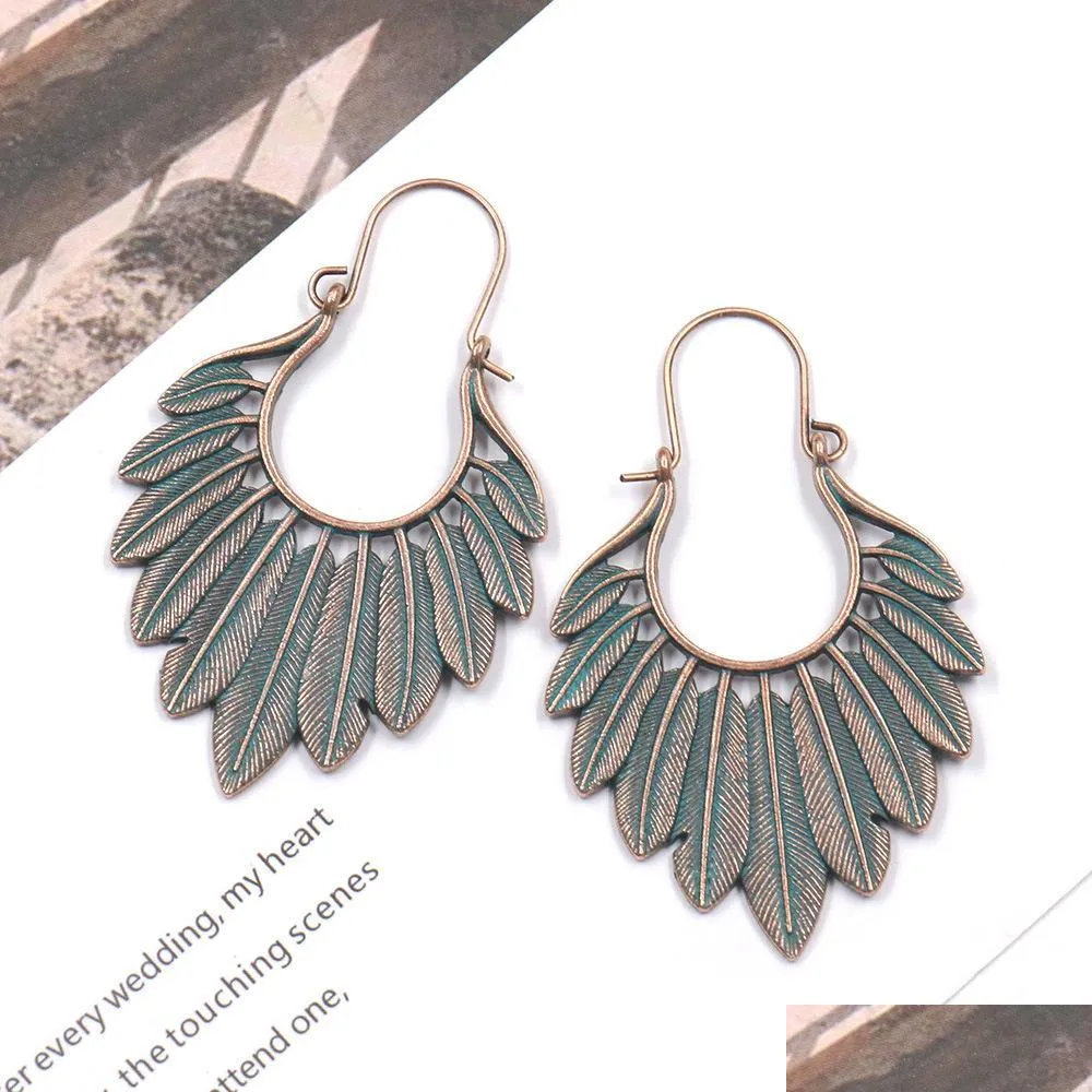 fashion jewelry womens vintage dangle earrings gold copper leaves feather earrings