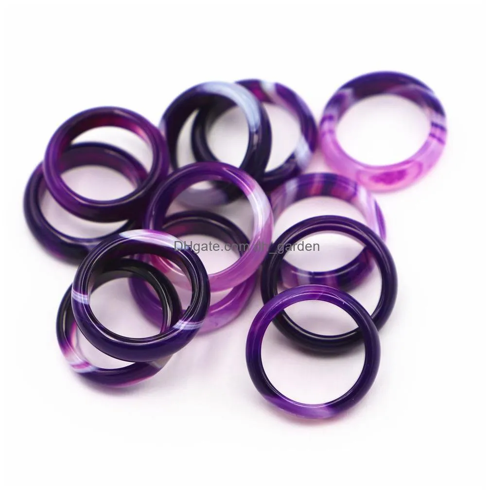 wide 6mm band natural stone purple striped agate rings unisex created circle finger reiki charms jewelry accessories gifts wholesale