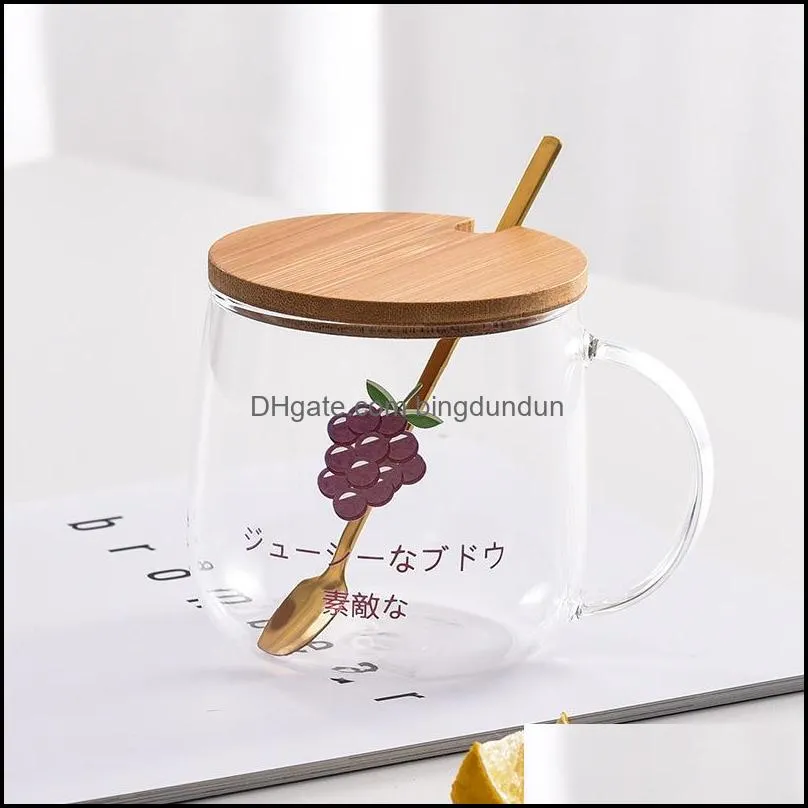 mugs yjbd japanese cartoon cute ins glass with lid spoon creative mug household breakfast milk transparent water cup