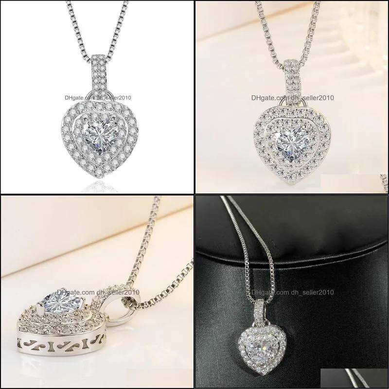 peach heart pendant necklace for women jewelry fashion full diamond exquisite heart silver necklaces