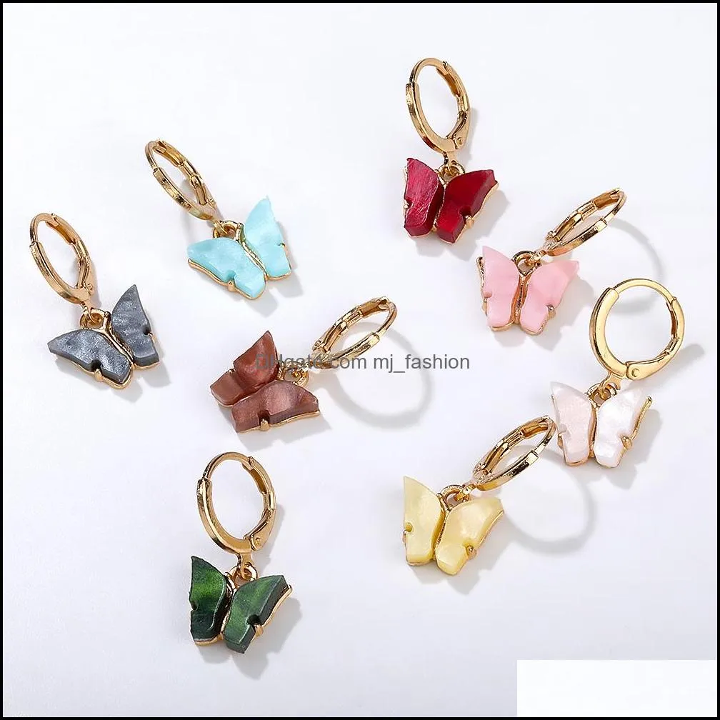 shiny crystal butterfly hoop earrings for women gold resin cute animals earrings women fashion statement jewelry