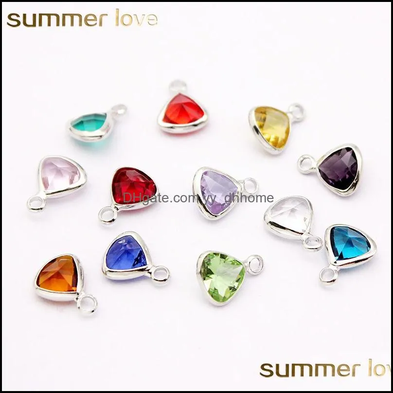 10pcs/lot birthstone charm pendant triangle transparent glass crystal birthstone charms for jewelry making diy accessories