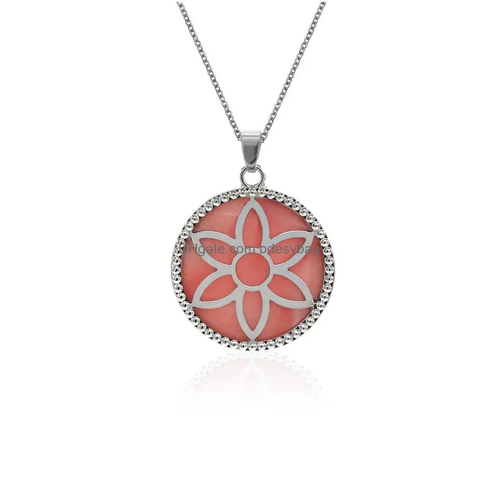 round flower shell pendants silver plated chain 18 inch pendant necklace women jewelry gifts