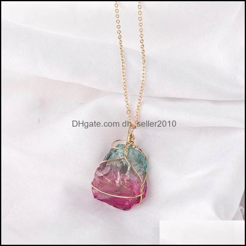 seven color natural stone winding transparent crystal pendant necklace chain necklace multicolor