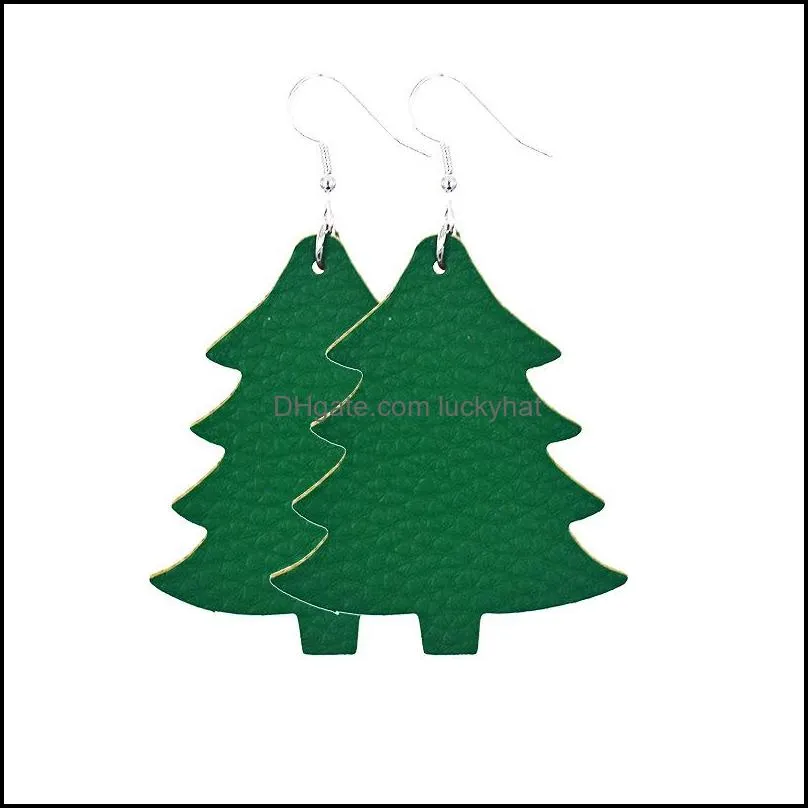 fashion christmas tree leather earrings christmas gift for women printed leather drops earring fashion jewelry