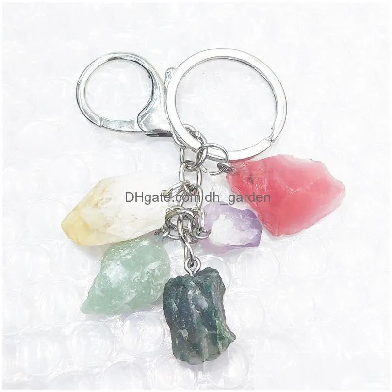 natural rough raw ore stone set key ring keychain fluorite crystal quartz women men car holder mineral keyrings jewelry