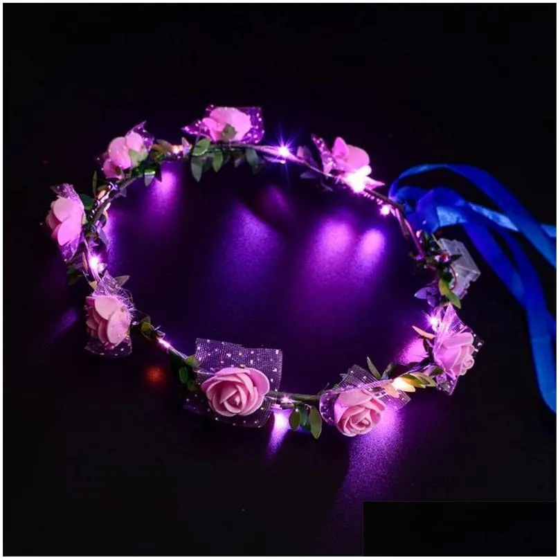 led flower wreath for wedding dress hair garland bridal romantic bridesmaid floral crown hawaii seaside party decor headdress 3jt zz