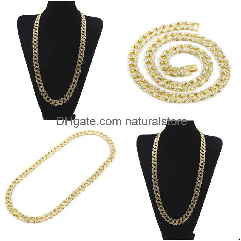 whosale 16inch 18inch 20inch 22inch 24inch 26inch 28inch 30inch iced out rhinestone gold silver  cuban link chain men hiphop