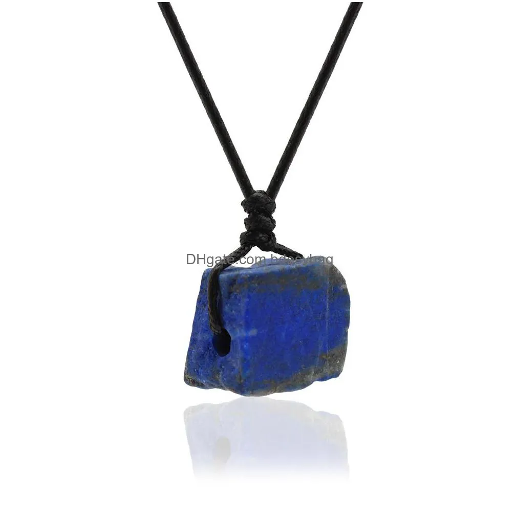 2021 natural stone pendant necklace for women black leather chain 18 inch crystal quartz raw gemstone necklaces girls luck jewelryen jewelry love wish