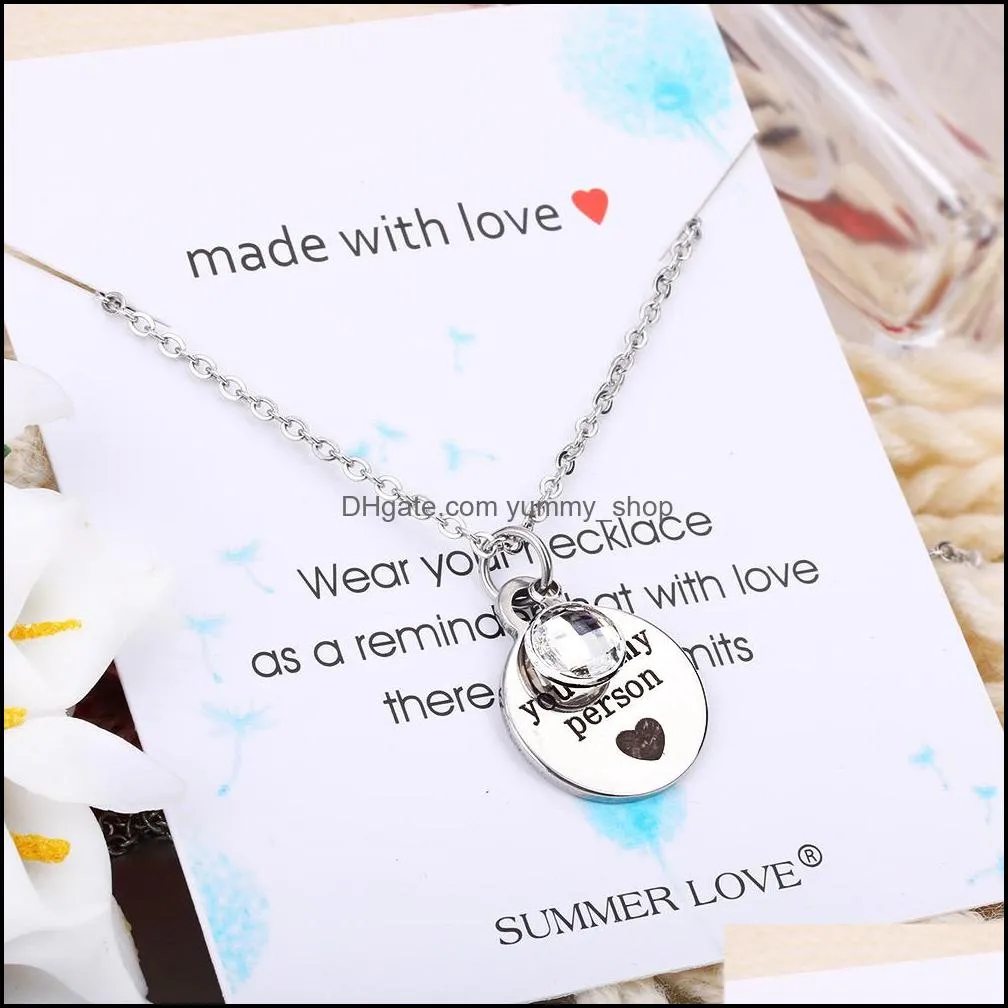  you are my person letters necklace round crystal birthstone pendants lover heart statement necklace for women friends