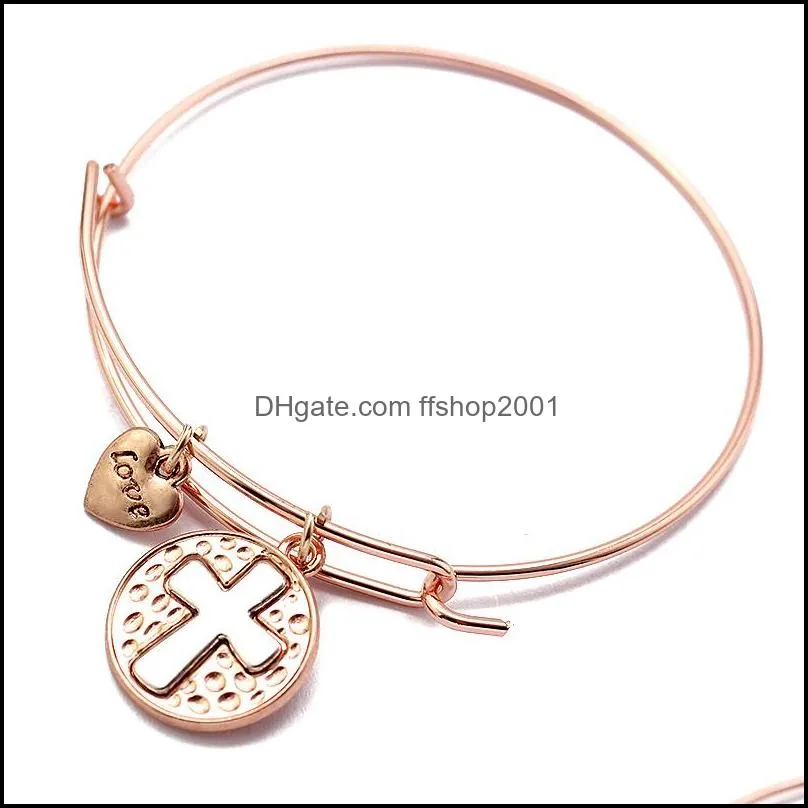 cross bracelet jewelry simple 4 colors cross charms expandable bangle heart pendant cuff bracelet fit handmade jewelry daily gift