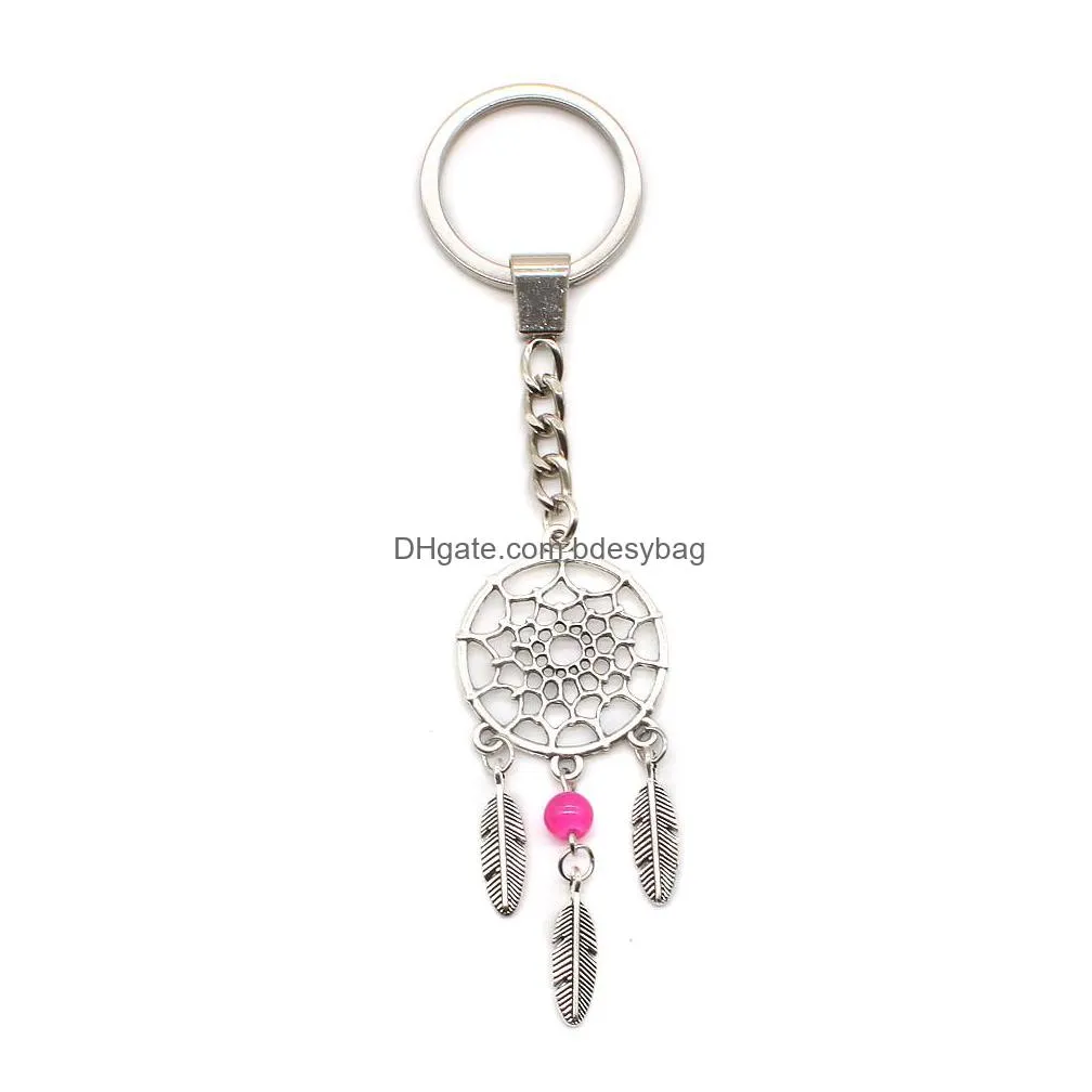 dream catcher stone key rings natural gemstone bead silver plated keychain for women jewelry gifts