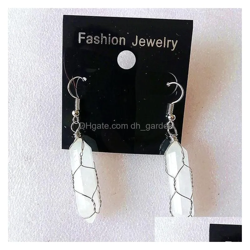 fashion wire wrap hexagon prism multi stone dangle earrings rose quartz healing crystal earings earring for women jewelry