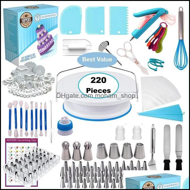 220pcs decorating nozzle set cake tools decoration kitchen diy icing piping cream reusable kit baking pastry