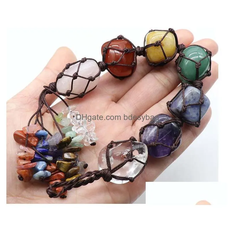 natural crystal gemstone pendant 7 chakra stone tassel ornament yoga healing car interior decoration 31.5cm