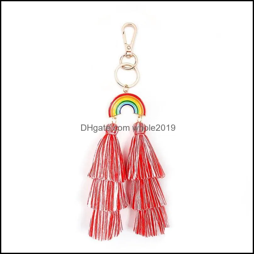 fashion gold rainbow tassel keychain multi layer tassel key ring bag hang for women fashion jewelry will and sandy gift 1835 t2