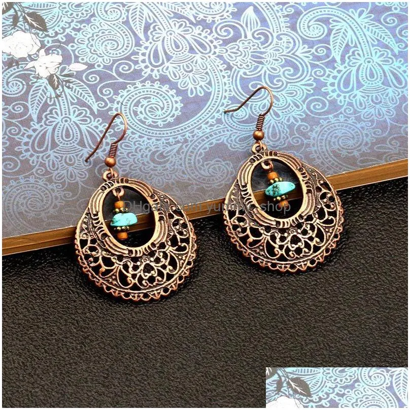 bohemian fashion jewelry vintage earrings hollow out flower dangle earrings