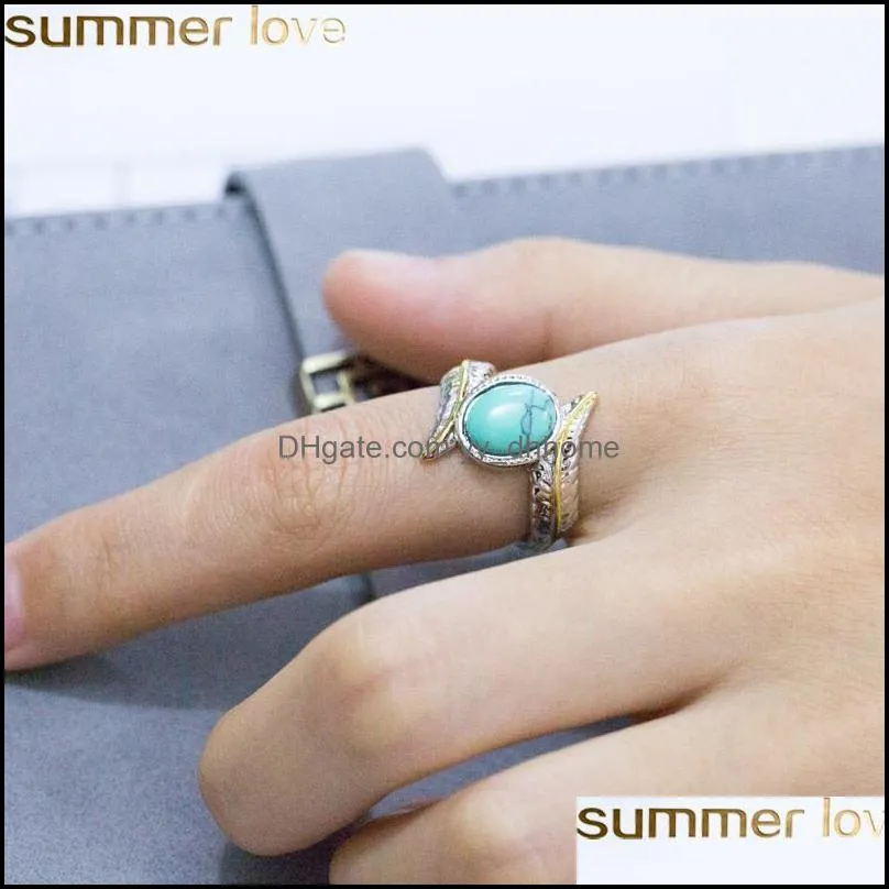 vintage feather turquoises rings fashion jewelry silver color personalized turquoises ring for women wedding finger ring 