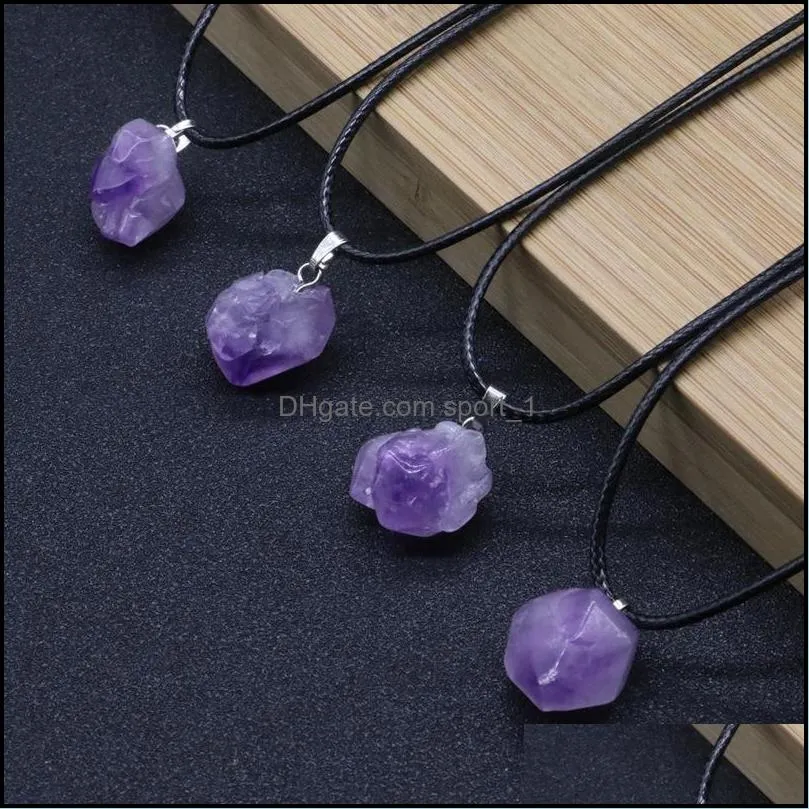natural crystal necklace purple pendant leather rope necklaces women fashion jewelry 2 5ks q2