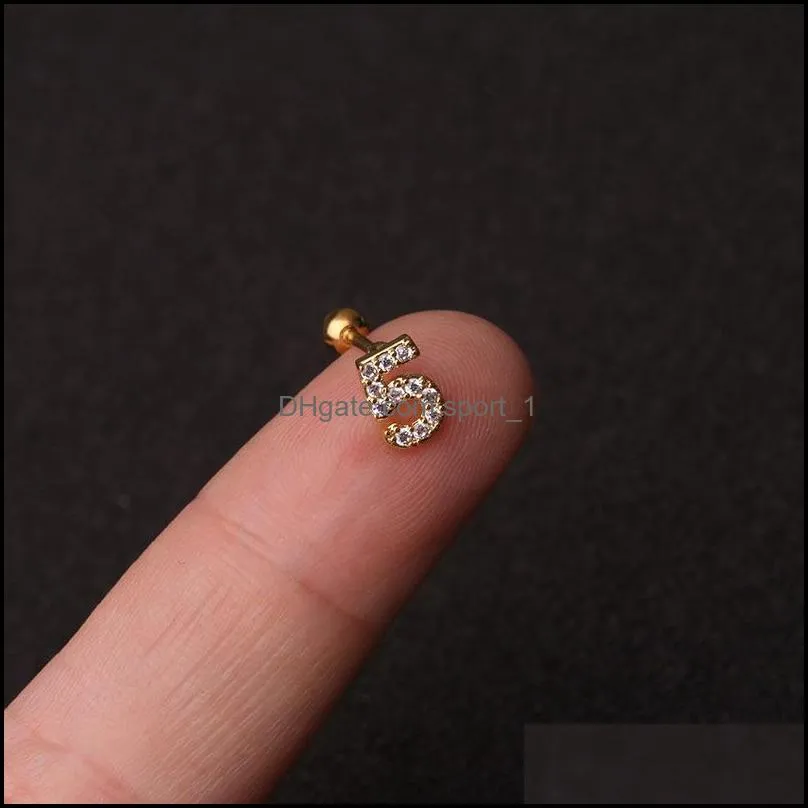 men women piercing earrings mini size cz 09 number stud earrings for women men allergic 3742 q2