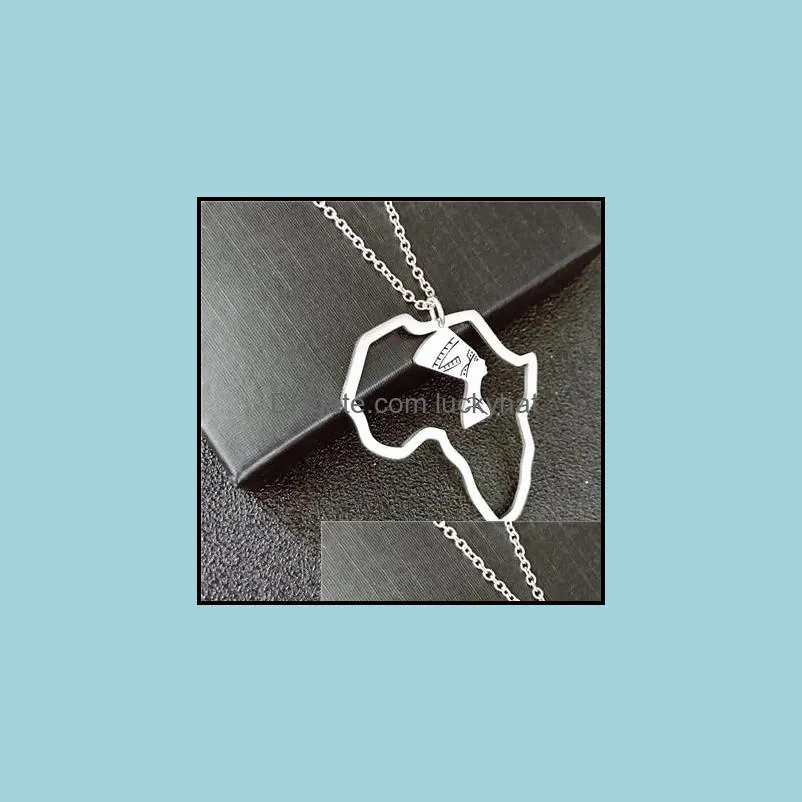 stainless steel africa map necklaces simple hollow portrait pendant necklace jewelry gifts for men women