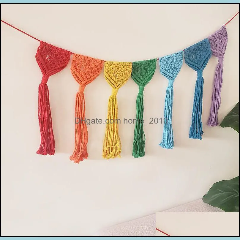 tapestries handwoven rainbow tassel color pocket background living room decorative cotton and linen simple fashion home pendant